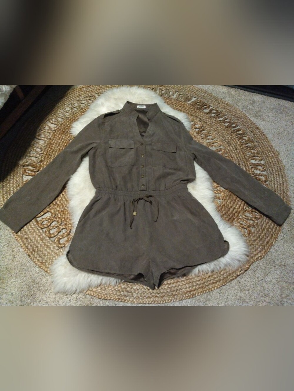 essue Olive Utility Romper with Drawstring Waist Size Large